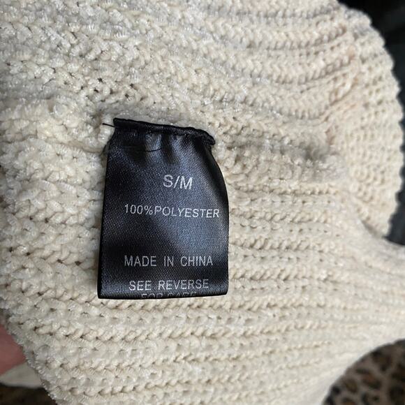 Y2k Slouchy Off Shoulder Chenille Sweater Sz S/M Cream Scallop Hem Dolman Sleeve - Picture 11 of 12